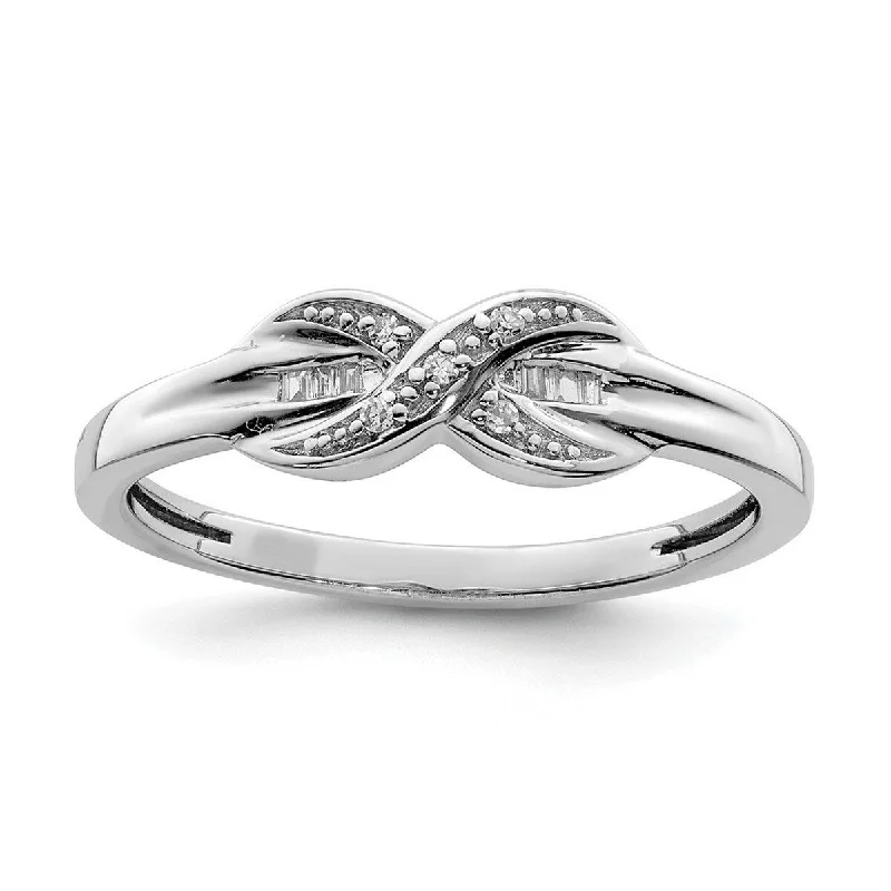 Women’s thick bands rings-Curata 925 Sterling Silver Polished Open back Rhodium Plated Diamond Religious Faith Crossover and Baguette Ring