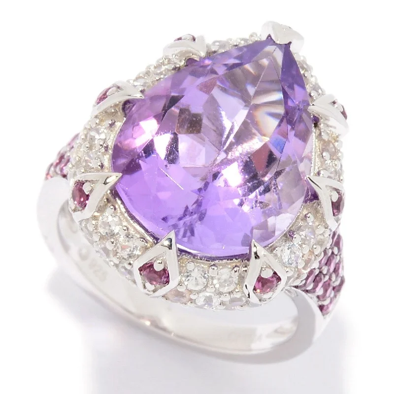 Women’s vintage-inspired rings-Sterling Silver Pear Cut Pink Amethyst & White Zircon Ring