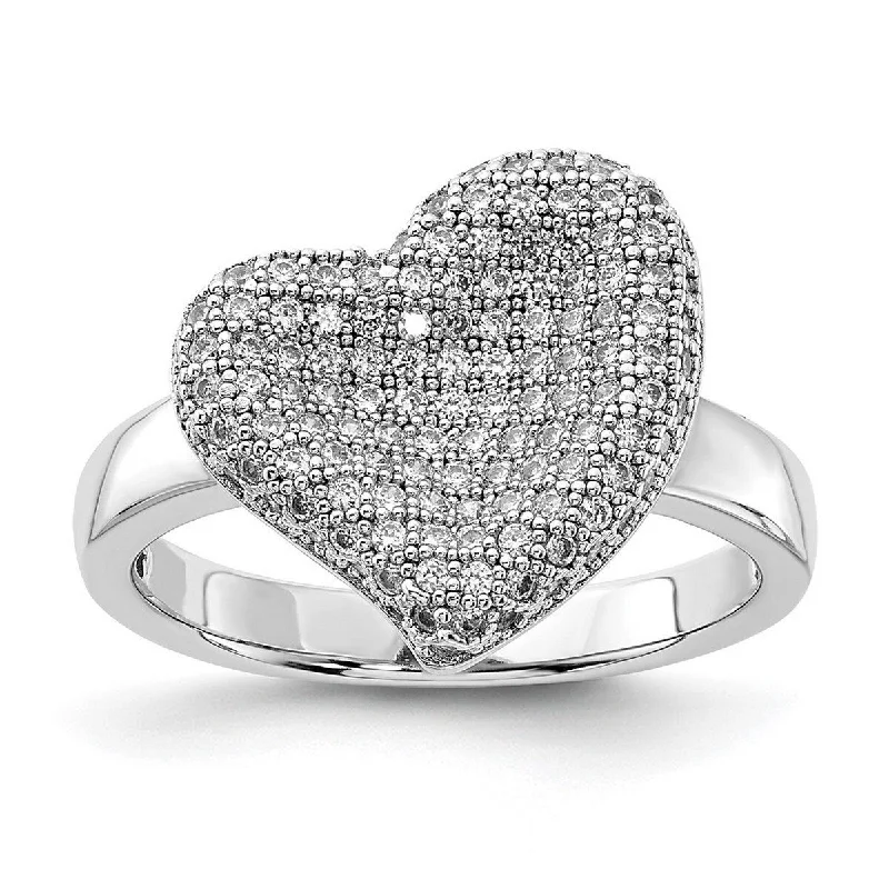 Women’s luxury diamond rings-Curata 925 Sterling Silver and CZ Cubic Zirconia Simulated Diamond Fancy Polished Love Heart Ring