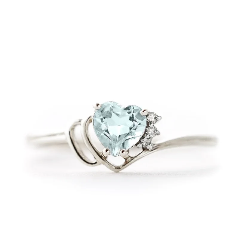 Women’s black diamond rings-0.97 Carat 14k White Gold Aquamarine Gemstone Ring w/ Natural Diamond