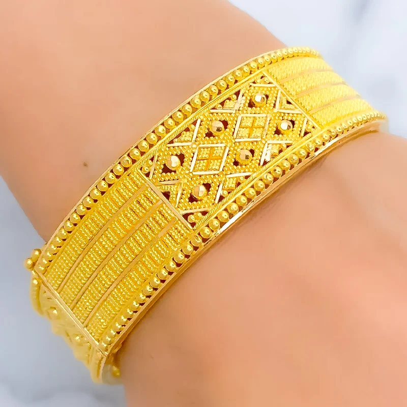 Women’s luxury bangles-Ornate Beaded 22k Gold Bangle