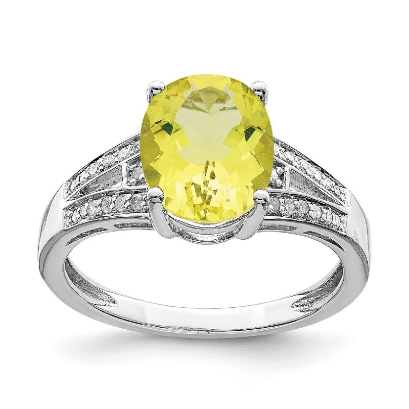 Women’s men’s style rings-Curata 925 Sterling Silver Diamond and Lemon Quartz Ring