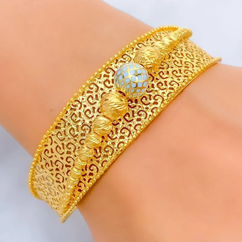 Women’s engraved charm bracelets-Bright Luminous Signature 21K Gold Bangle Bracelet