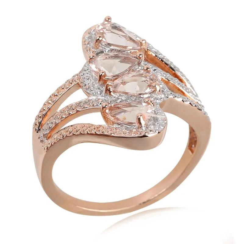 Women’s vintage diamond rings-Rose Gold Plated Over Sterling Silver Morganite Gemstone Ring