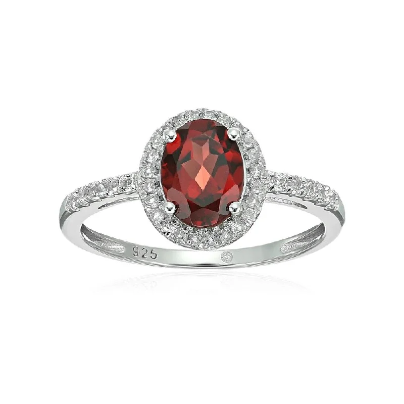 Women’s vintage engagement rings-Sterling Silver Oval Garnet and White Topaz Ring