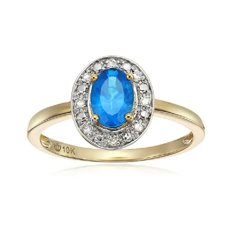 Women’s wedding rings-10k Yellow Gold Neon Apatite & Diamond Ring