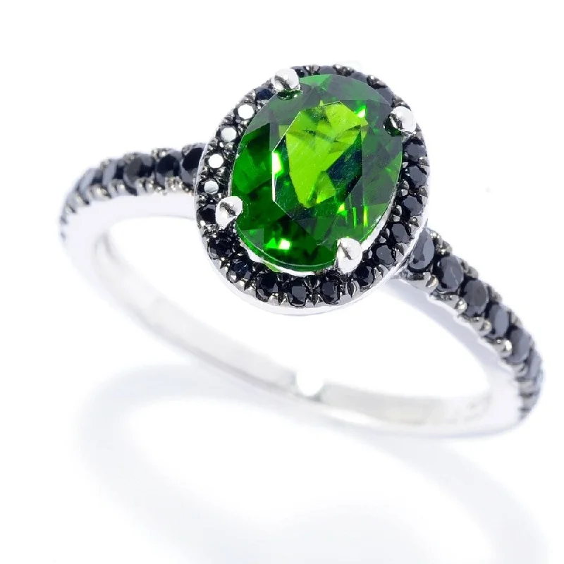 Women’s silver gemstone rings-925 Sterling Silver Black Spinel and Chrome Diopside Ring