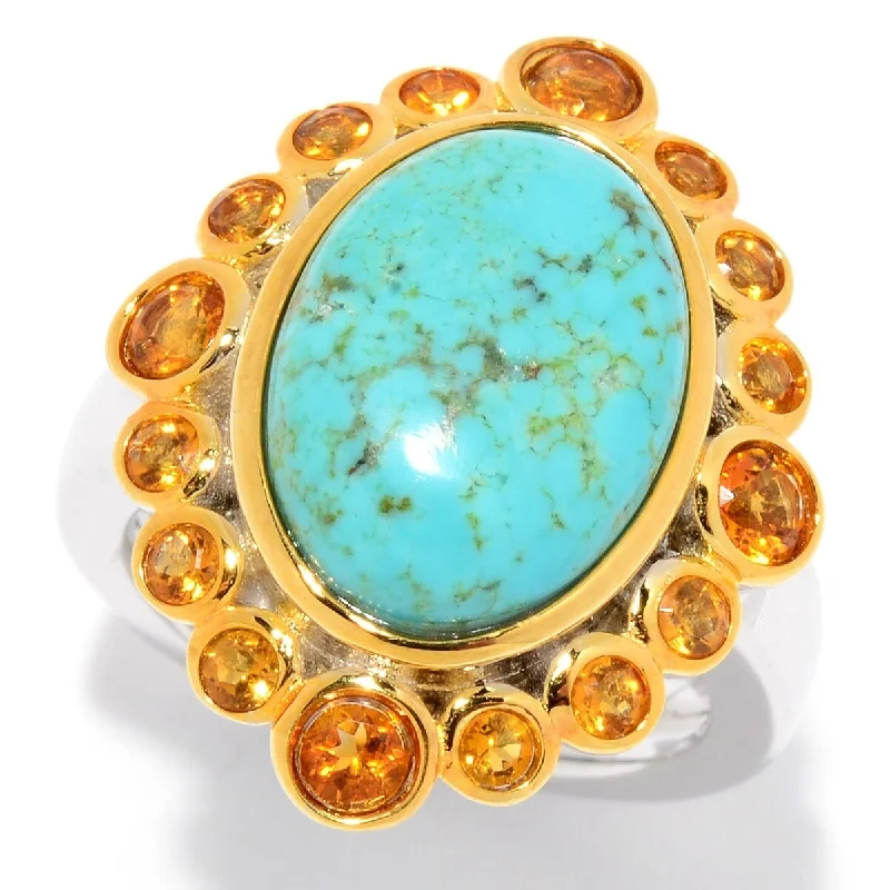 Women’s diamond rings-925 Sterling Silver Mine#8 Turquoise, Madeira Citrine Ring