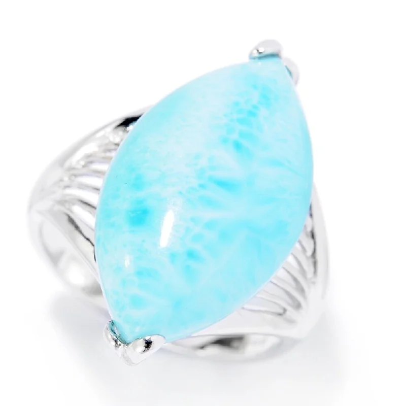 Women’s ruby rings-Sterling Silver 21 x 12mm Marquise Shaped Larimar Ring