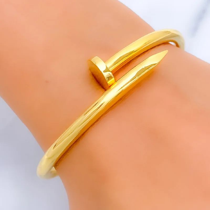 Women’s statement bangles-Attractive 21K Gold Thick Nail Bangle Bracelet