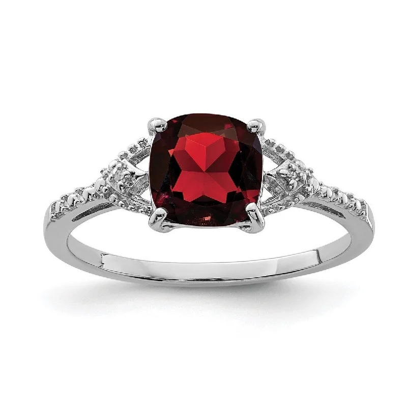 Women’s handmade rings-Curata 925 Sterling Silver Polished Open back Rhodium Plated Diamond and Garnet Ring