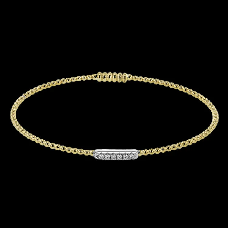 Women’s classic bangles-18K two tone YG beaded stackable bangle accented with 0.08 ctw of white diamonds, and a magnetic closure