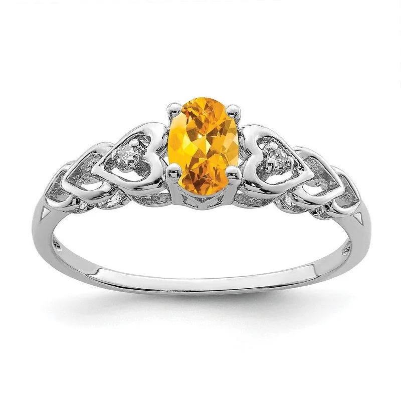 Women’s birthstone rings for birthday-Curata 925 Sterling Silver Polished Open back Citrine and Diamond Ring