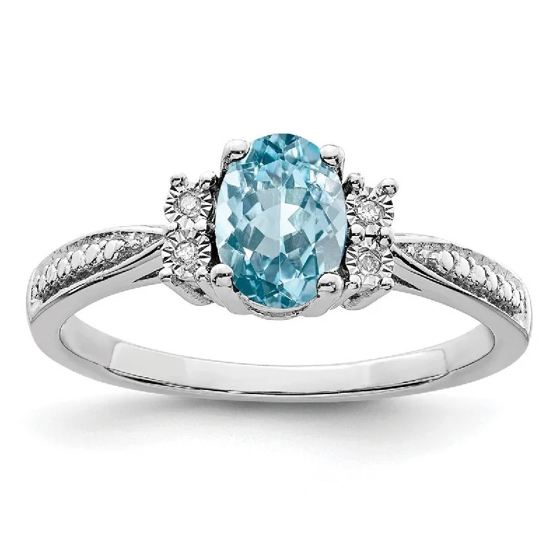 Women’s stylish rings-Curata 925 Sterling Silver Polished Open back Diamond and Light Blue Topaz Ring