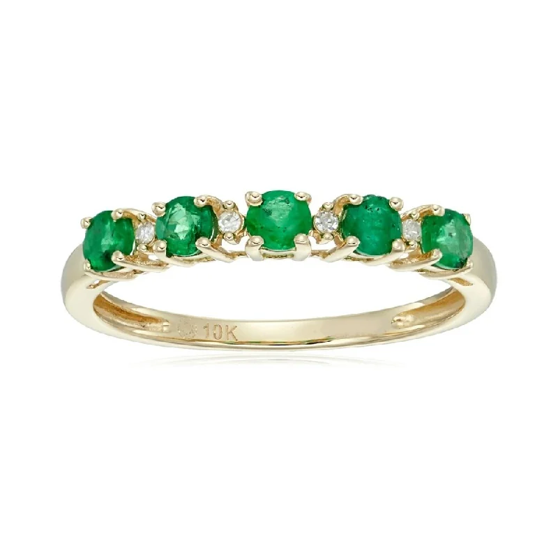 Women’s platinum rings-10k Yellow Gold Emerald & Diamond Ring