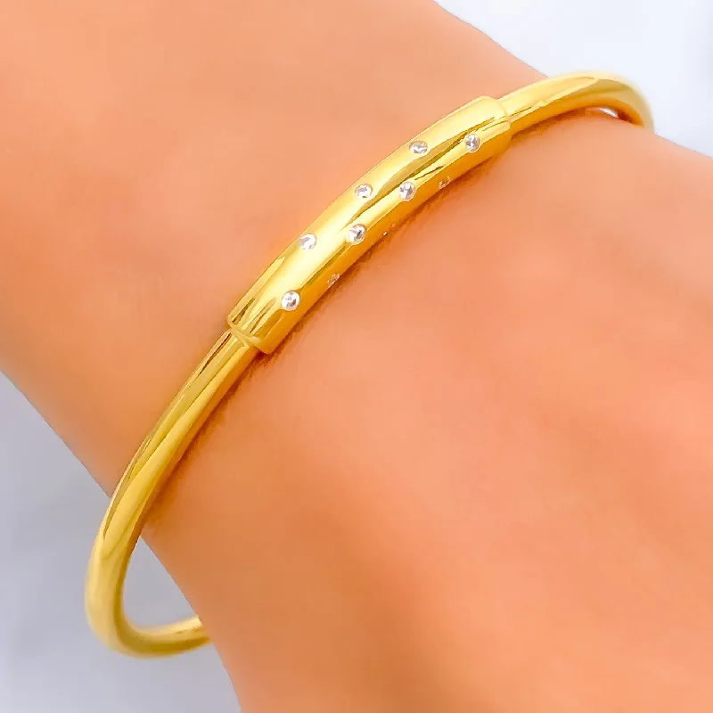 Women’s custom bracelets-Lovely Charming 21k Gold CZ Bangle Bracelet