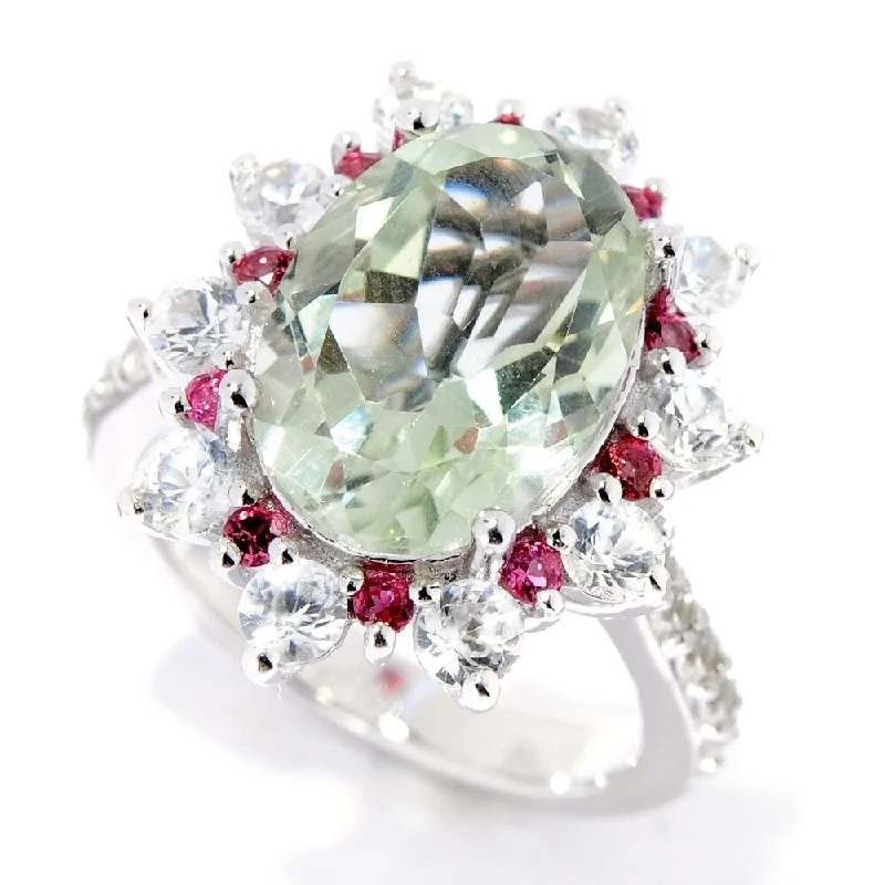 Women’s symbolic rings-Sterling Silver 7.53ctw Multi Gemstone Flower Ring