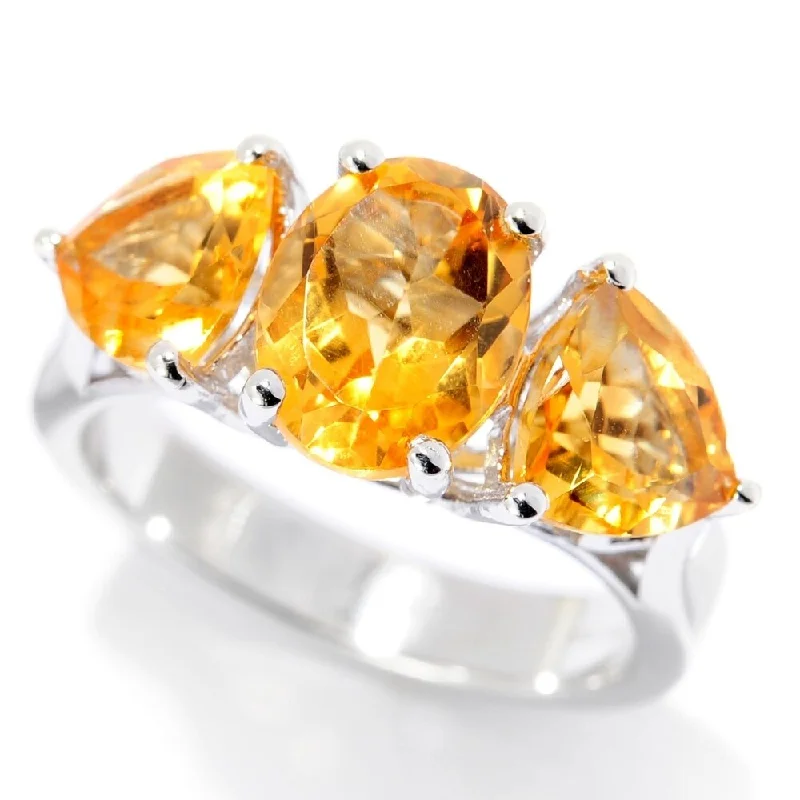 Women’s engraved rings-Sterling Silver Oval & Trillion Citrine Ring