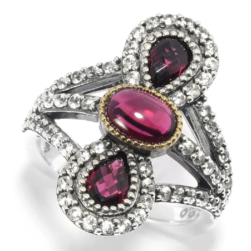 Women’s oval rings-Sterling Silver Rhodolite Garnet & White Zircon Split Shank Ring