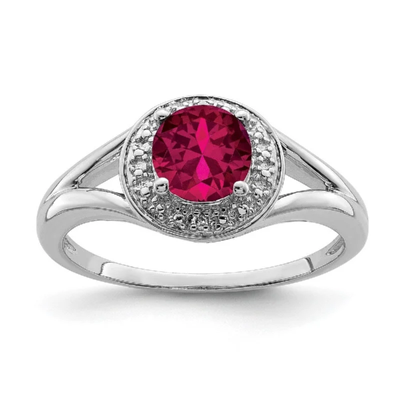 Women’s symbolic rings-Curata 925 Sterling Silver Polished Diamond and Created Ruby Ring