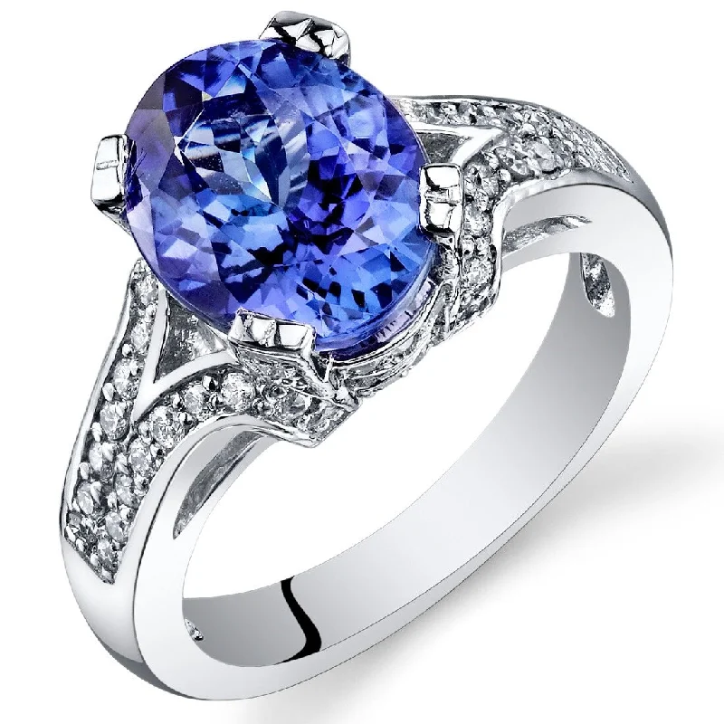 Women’s wedding band rings-3.89 ct Tanzanite Oval and Diamond Ring in 14k White Gold