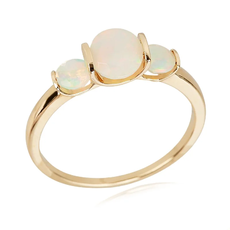 Women’s gold rings-14Kt Yellow Gold Ethiopian Opal 3 Stone Ring