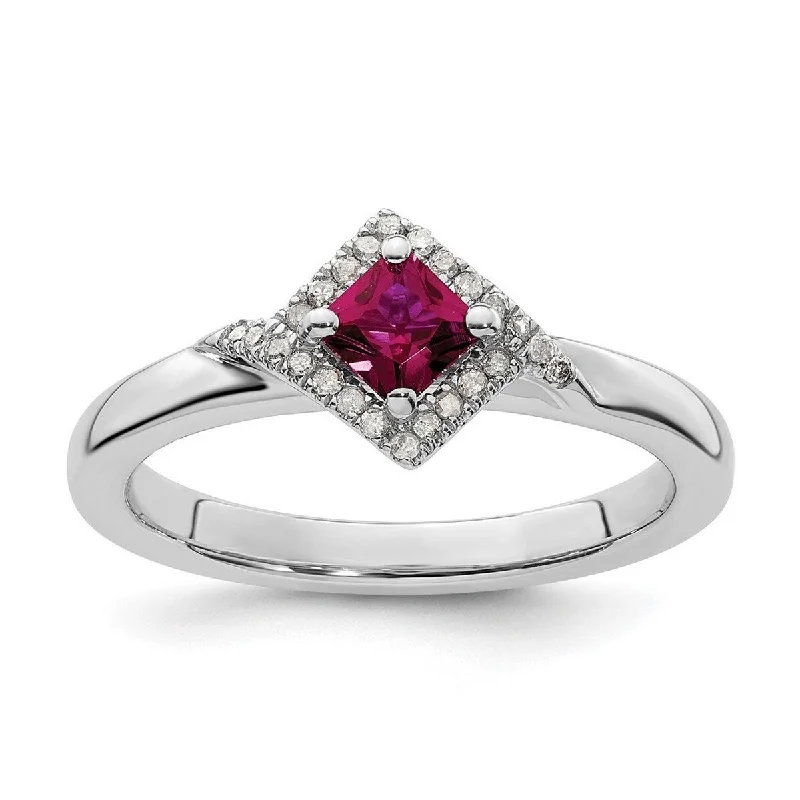 Women’s luxury rings-Curata 2.25mm 925 Sterling Silver Prong set Stackable Expressions Polished Created Ruby and Diamond Ring