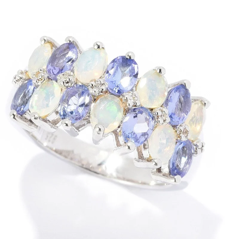 Women’s classic diamond rings-925 Sterling Silver Ethiopian Opal,Tanzanite,White Natural Zircon Ring