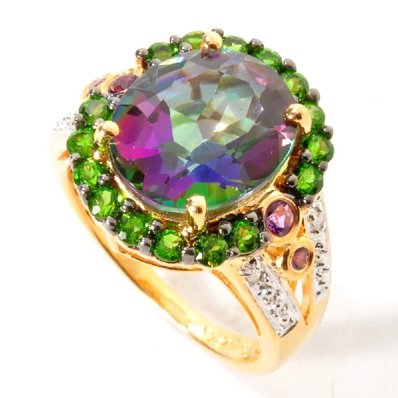 Women’s radiant diamond rings-18K Yellow vermeil 6.49ctw Mystic Topaz, Diamond Ring Size 6 & 8 - Green