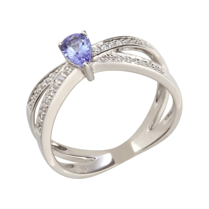 Women’s vintage-inspired rings-925 Sterling Silver White Natural Zircon and Tanzanite Ring