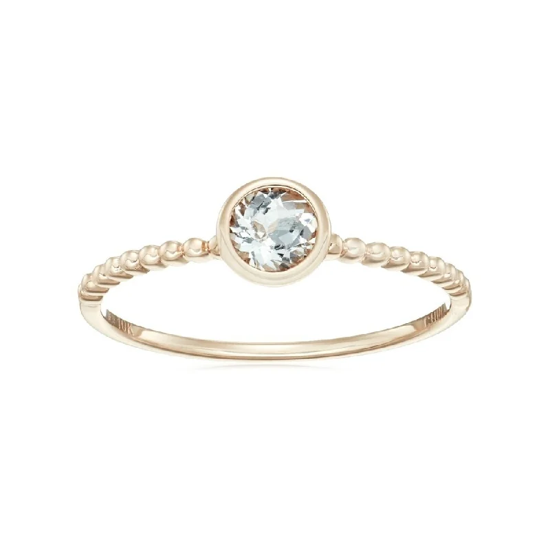 Women’s love rings-10k Rose Gold White Topaz Solitaire Ring