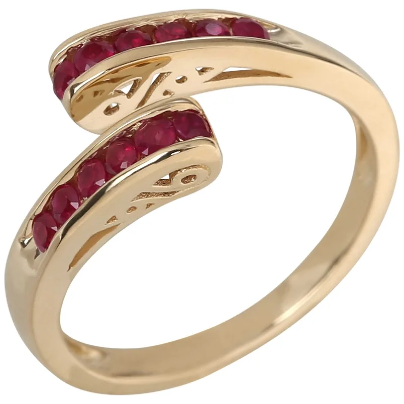 Women’s round cut rings-14Kt Yellow Gold Ruby Bypass Ring