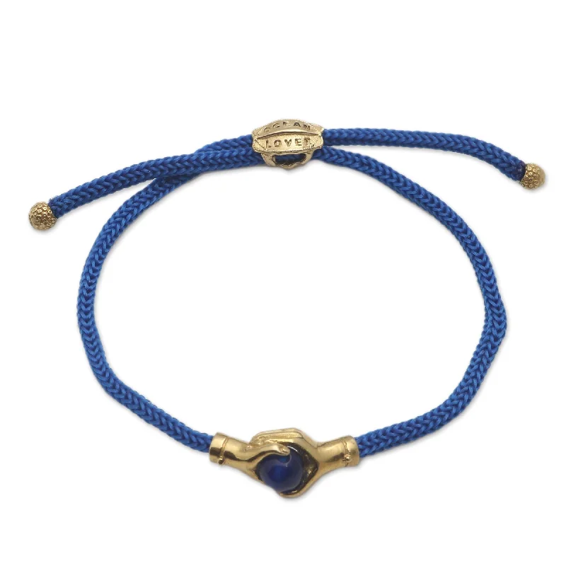 Women’s fancy bracelets-Novica Handmade Golden Hands Brass And Blue Agate Unity Bracelet