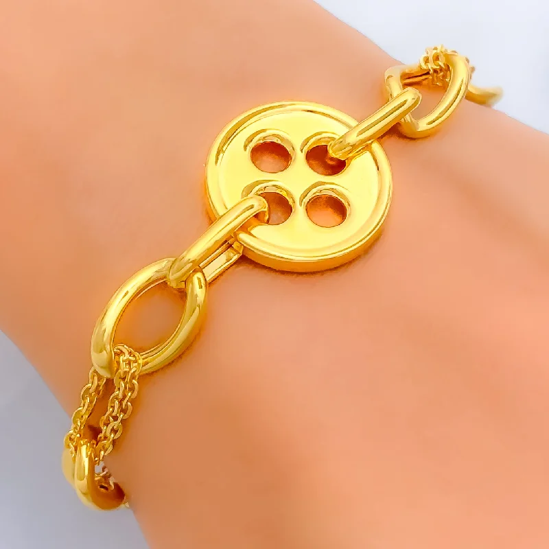 Women’s trendy bracelets-Posh Bold Buttoned 21k Gold Bracelet