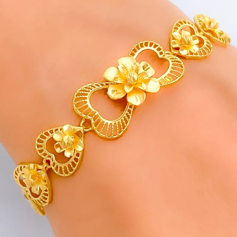 Women’s gold bangles-Palatial Flower 22K Gold Bracelet