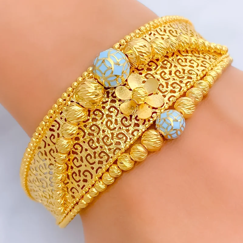 Women’s adjustable charm bracelets-Opulent Blue 21k Statement Bangle Bracelet