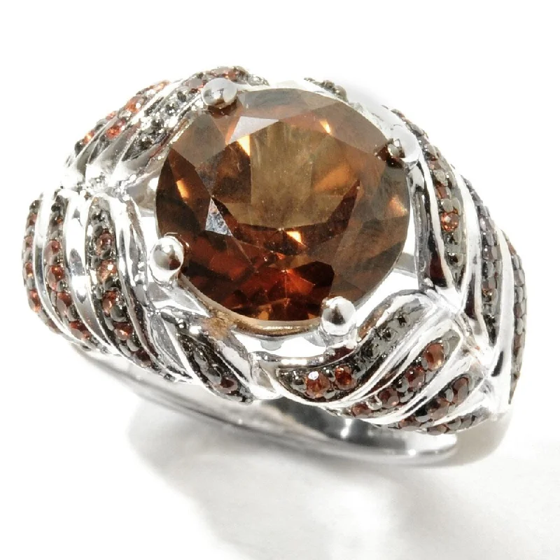 Women’s cubic zirconia rings-Sterling Silver 5.28Ctw 10Mm Round Chocolate Topaz Cocktail Ring