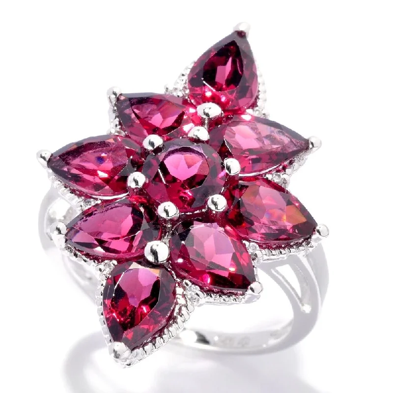 Women’s solitaire rings-925 Sterling Silver Rhodolite Garnet and White Natural Zircon Ring