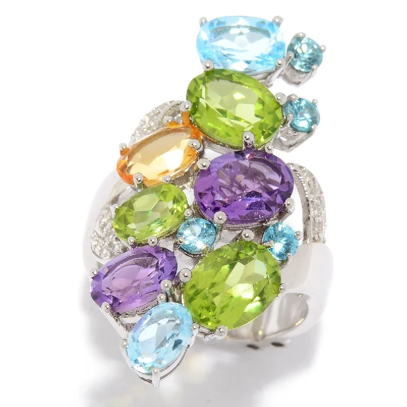 Women’s vintage engagement rings-Dallas Prince Designs "Garden Party" Sterling Silver Multi Gemstone Elongated Ring