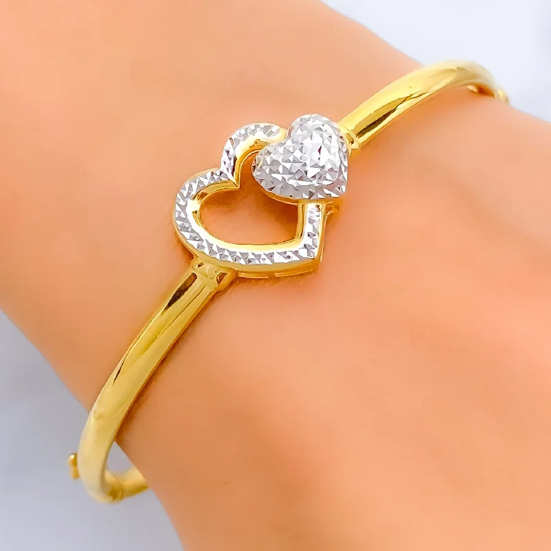 Women’s personalized bangles-Captivating Twin Heart 22k Gold Bangle Bracelet