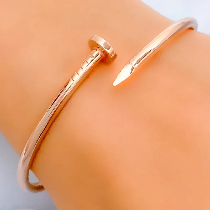 Women’s adjustable charm bracelets-Luminous Signature 21k Rose Gold Nail Bangle Bracelet