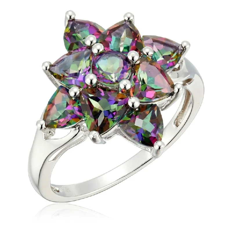 Women’s engagement rings-Sterling Silver Mystic Topaz Cluster Ring - Green