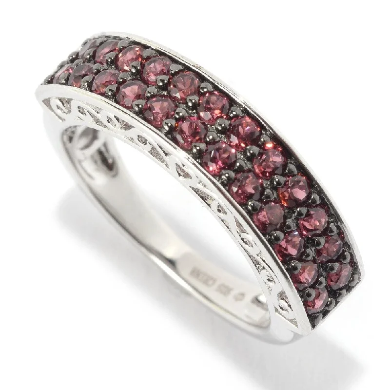 Women’s vintage rings-Sterling Silver Double-row Rhodolite Stackable Ring