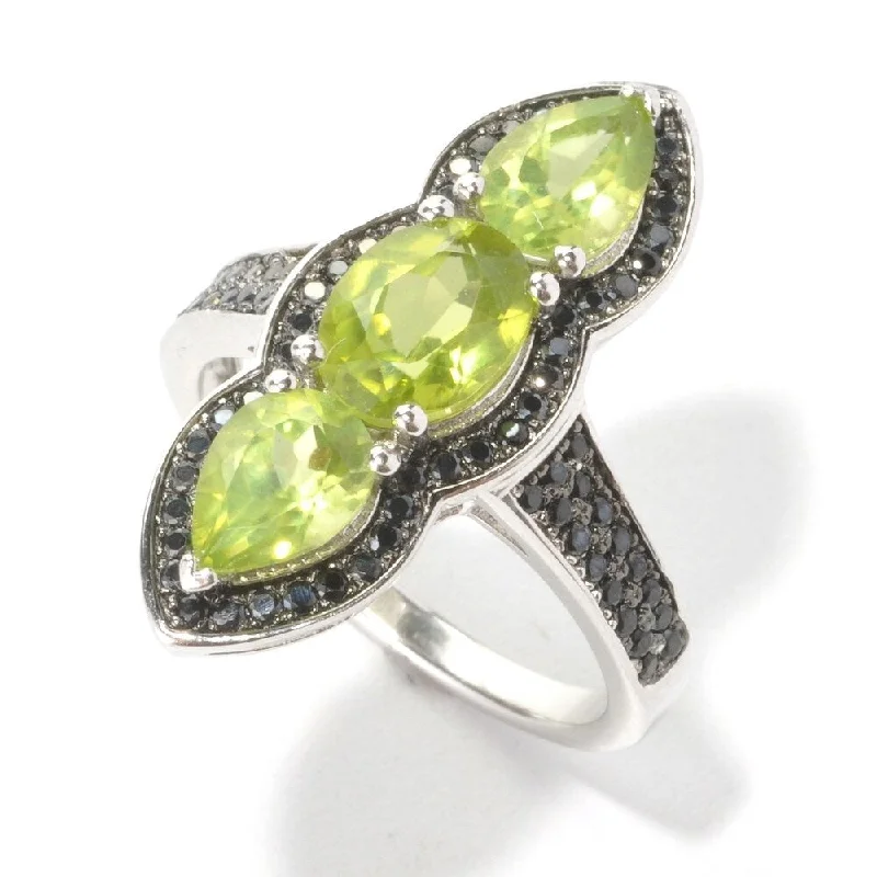 Women’s stylish rings-Rhodium Over Sterling Silver 3.2Ctw Peridot & Black Spinel Ring