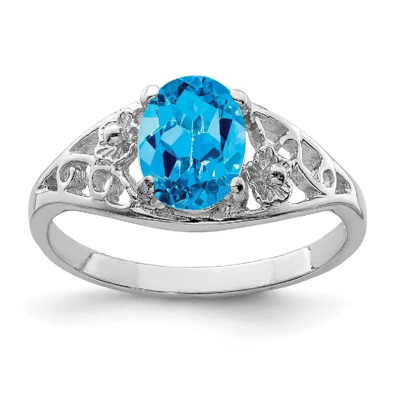 Women’s custom rings-Curata 925 Sterling Silver Solid Polished Open back Blue Topaz Ring