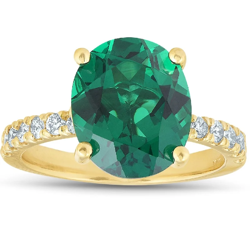 Women’s diamond rings-Emerald & Diamond 3/8 ct Ring Yellow Gold