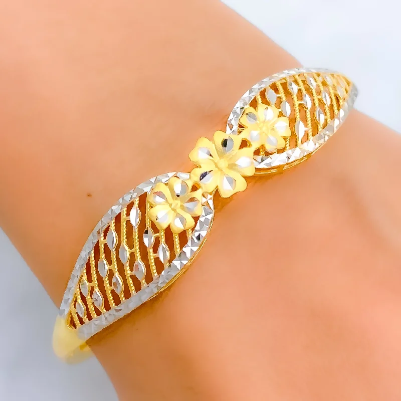 Women’s thin bracelets-Opulent Triple Flower 22k Gold Bangle Bracelet