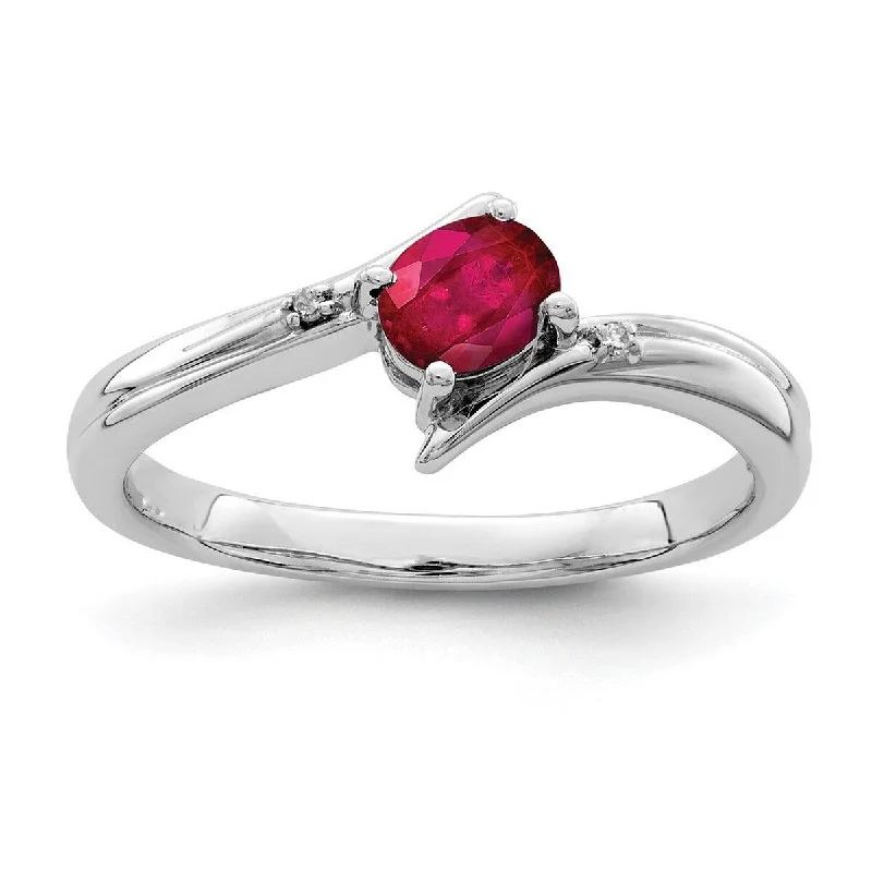 Women’s round diamond rings-Curata 925 Sterling Silver Polished Open back Ruby and Diamond Ring