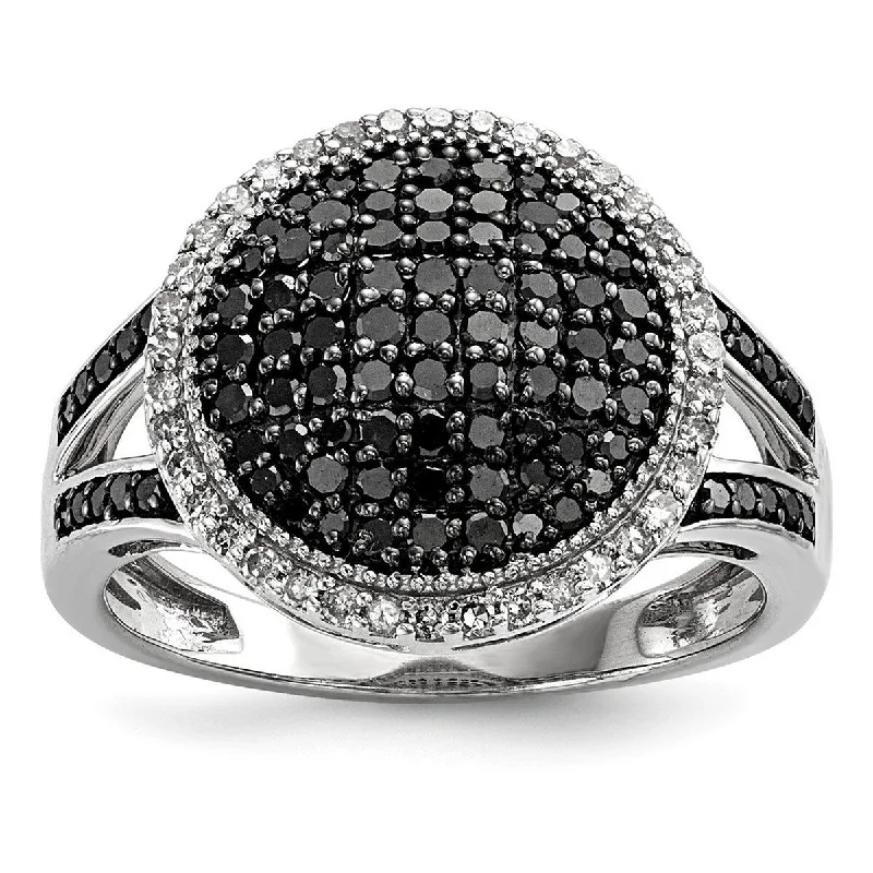 Women’s infinity rings-Curata 925 Sterling Silver Black and White Diamond Round Ring