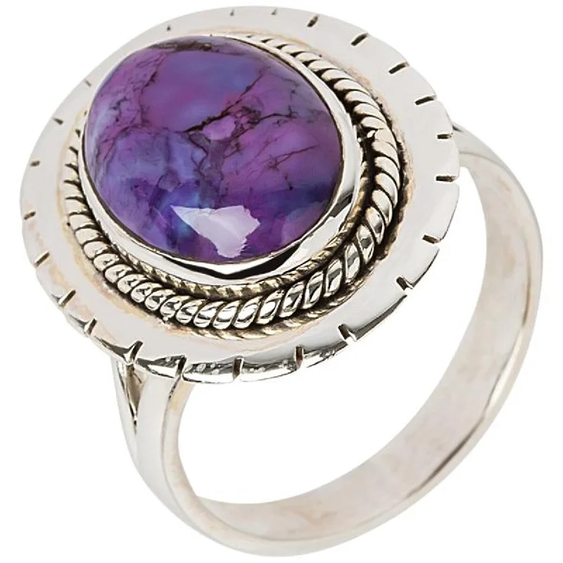 Women’s engagement rings-925 Sterling Silver Purple Mohave Turquoise Solitaire Ring